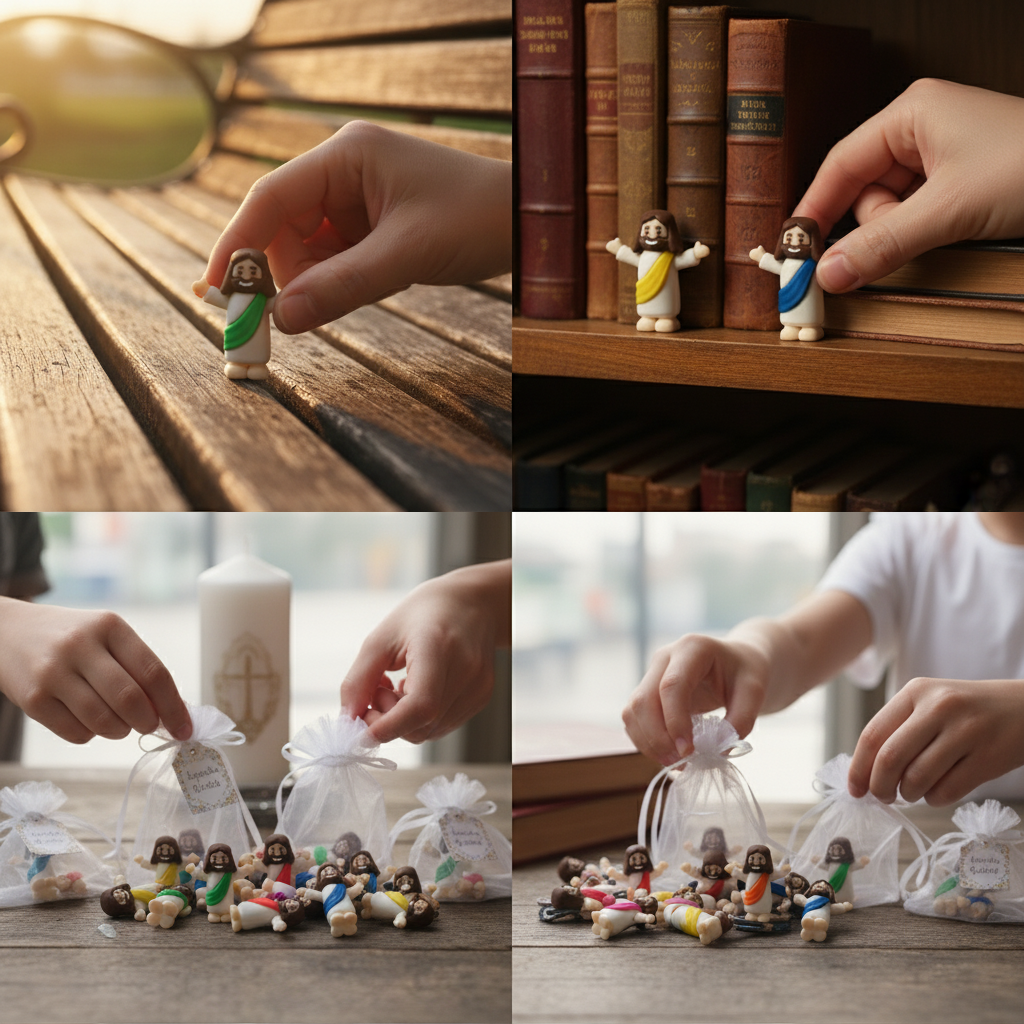 Kit 10 Unidades Mini Jesus Miniatura Braços Levantados | Boneco Jesus Decoração Lembrancinha Religiosa Tiny Jesus