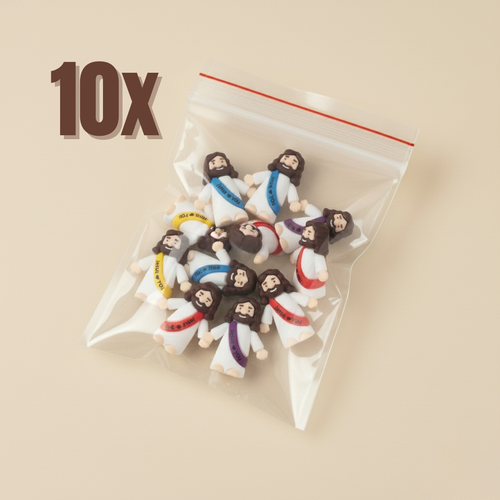 Kit 10 Unidades Mini Jesus Miniatura Com Escrita | Boneco Jesus Decoração Lembrancinha Religiosa Tiny Jesus