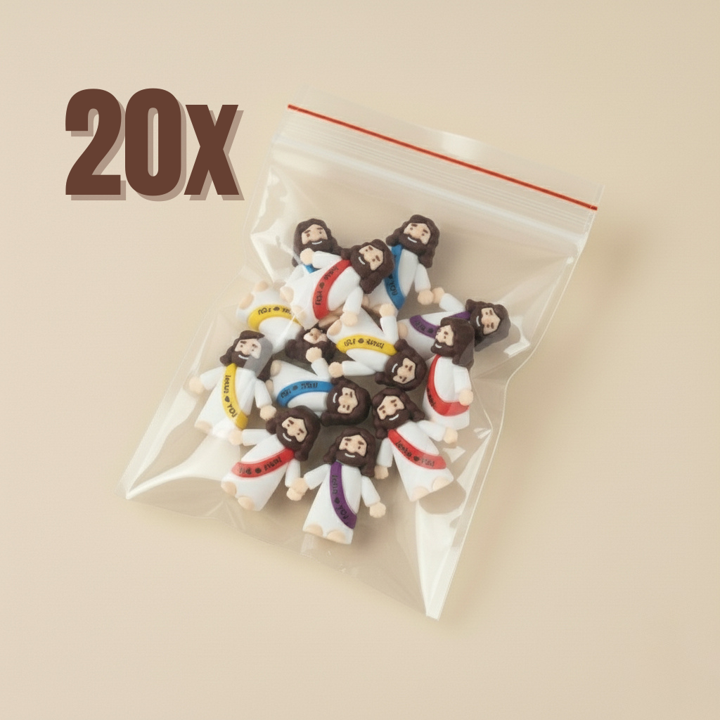 Kit 20 Unidades Mini Jesus Miniatura Com Escrita | Boneco Jesus Decoração Lembrancinha Religiosa Tiny Jesus