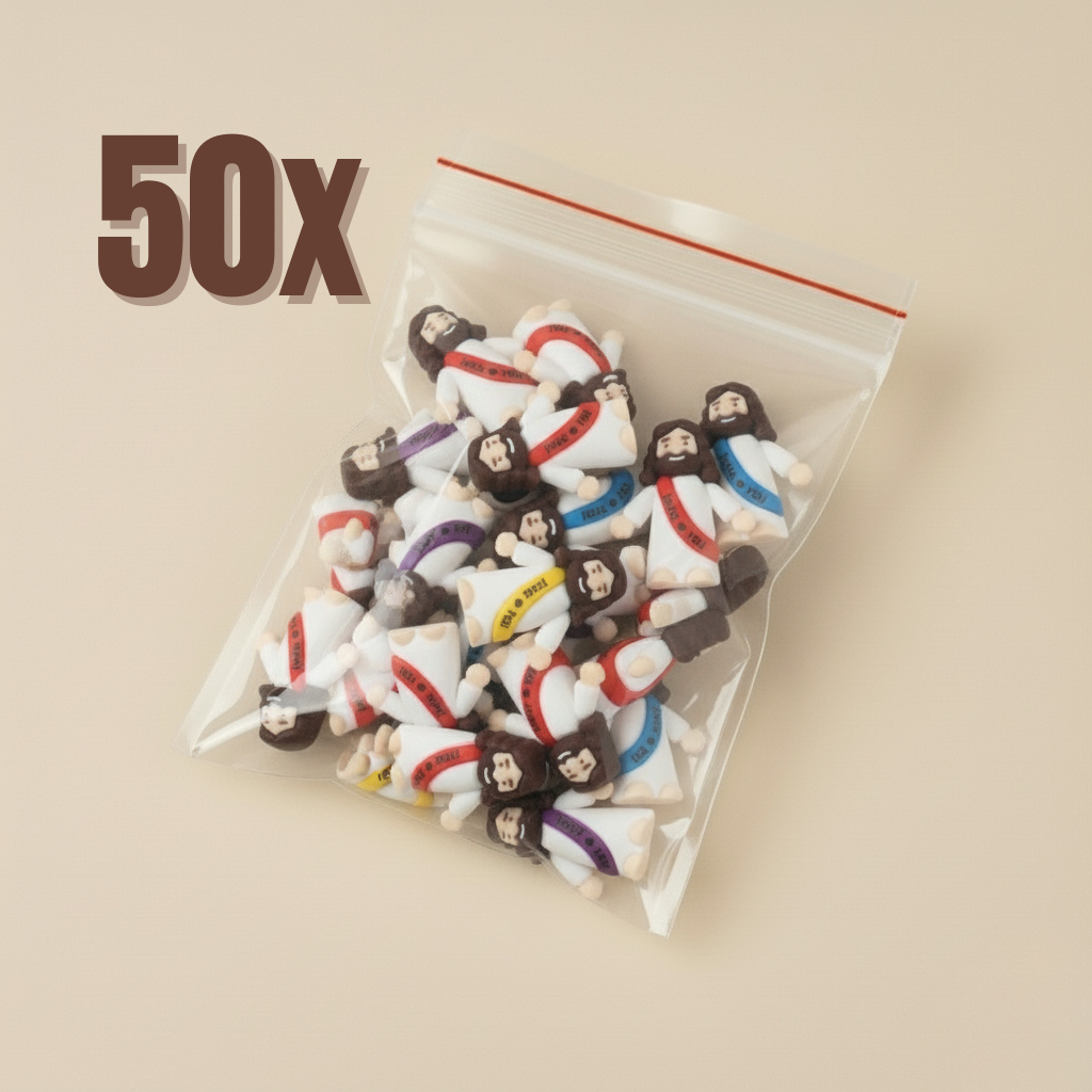Kit 50 Unidades Mini Jesus Miniatura Com Escrita | Boneco Jesus Decoração Lembrancinha Religiosa Tiny Jesus