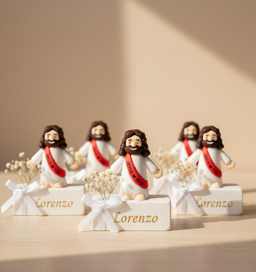 Kit 20 Unidades Mini Jesus Miniatura Com Escrita | Boneco Jesus Decoração Lembrancinha Religiosa Tiny Jesus
