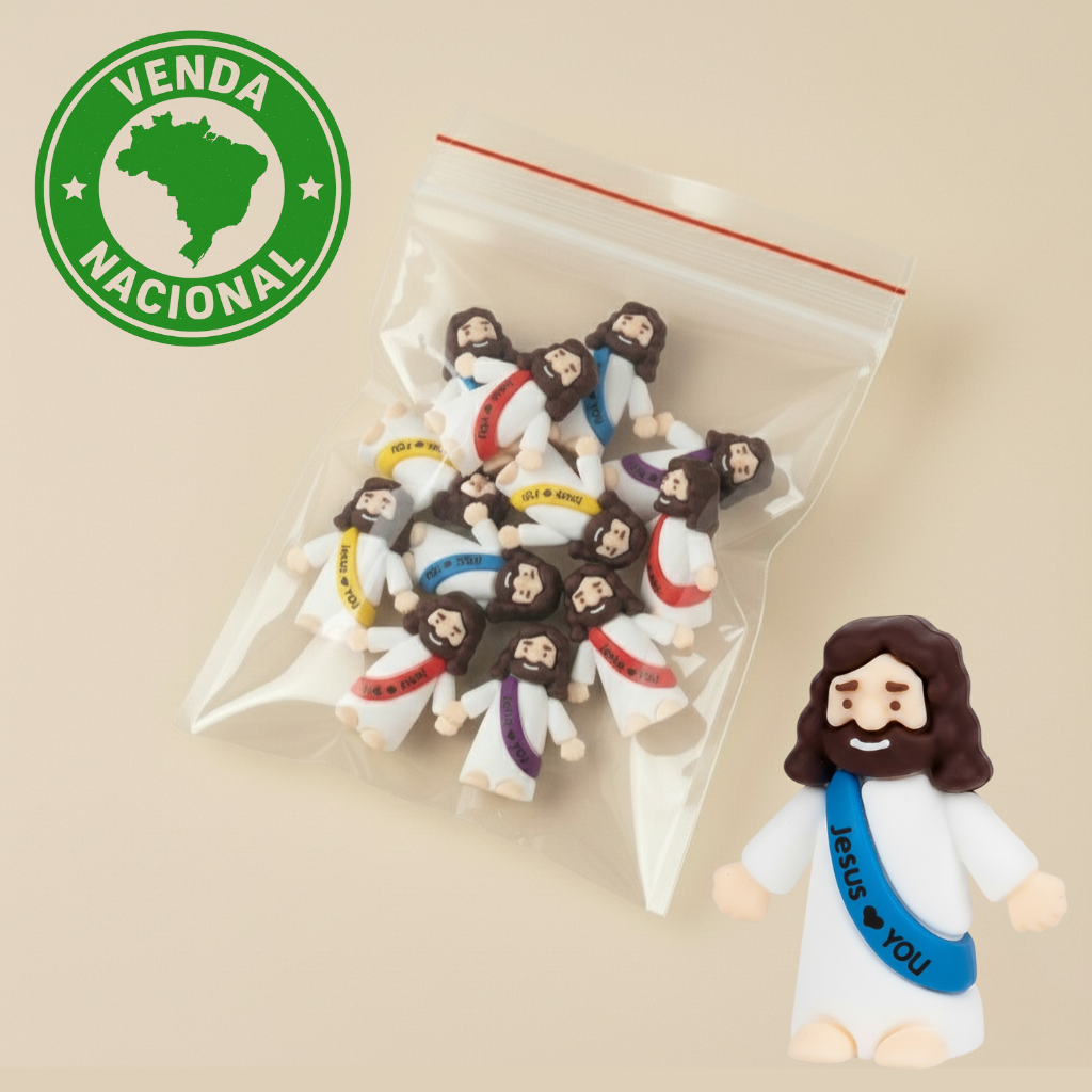 Kit 10 Unidades Mini Jesus Miniatura Com Escrita | Boneco Jesus Decoração Lembrancinha Religiosa Tiny Jesus