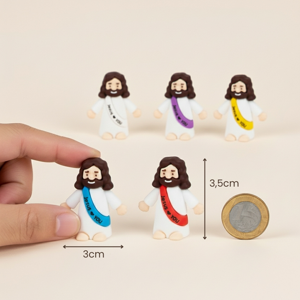 Kit 10 Unidades Mini Jesus Miniatura Com Escrita | Boneco Jesus Decoração Lembrancinha Religiosa Tiny Jesus